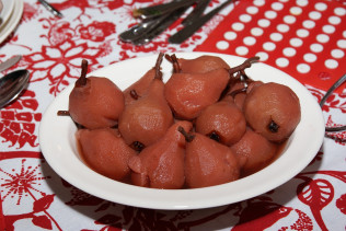 Poached pears in red wine